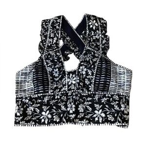 Chelsea & Violet Cotton Black and White Floral Cropped Top